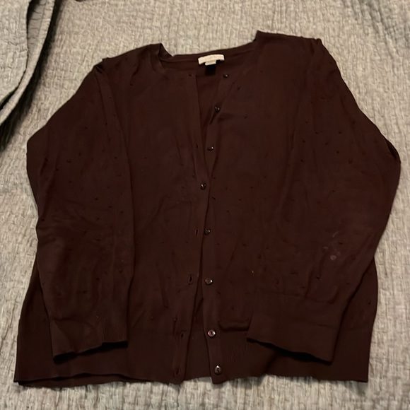 Loft Cardigan Size XL wine colored textured sweater with buttons - Picture 3 of 4